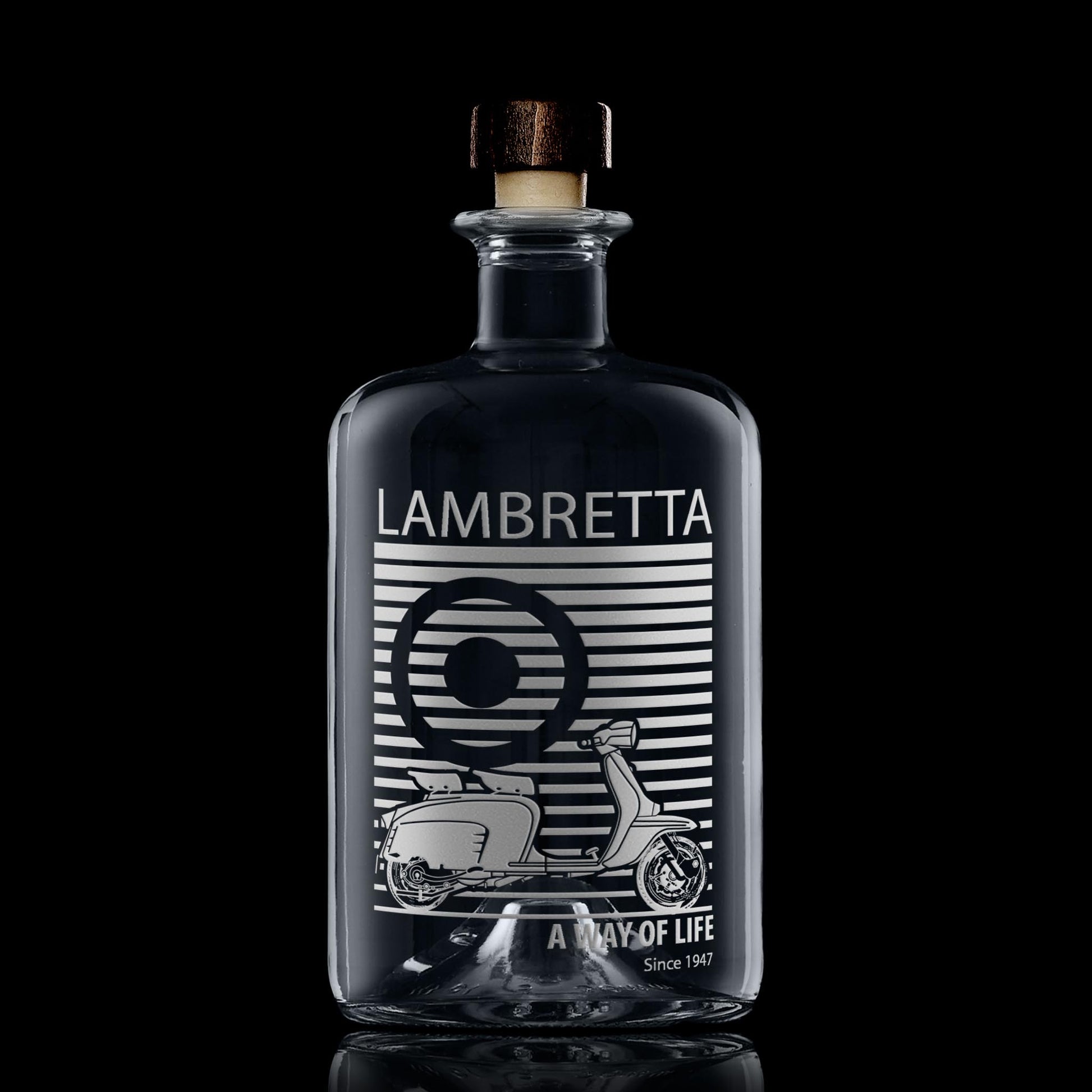 Glass decanter engraved with Lambretta Li Special Scooter and MOD target