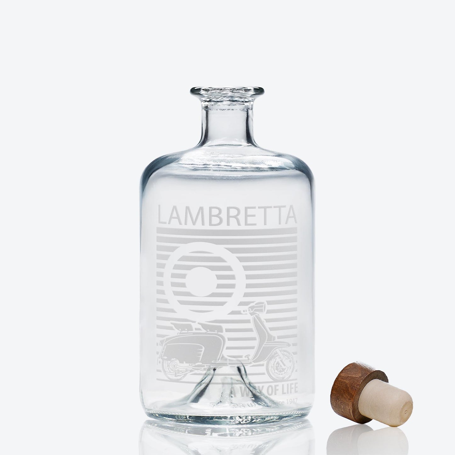 Glass decanter engraved with Lambretta Li Special Scooter and MOD target