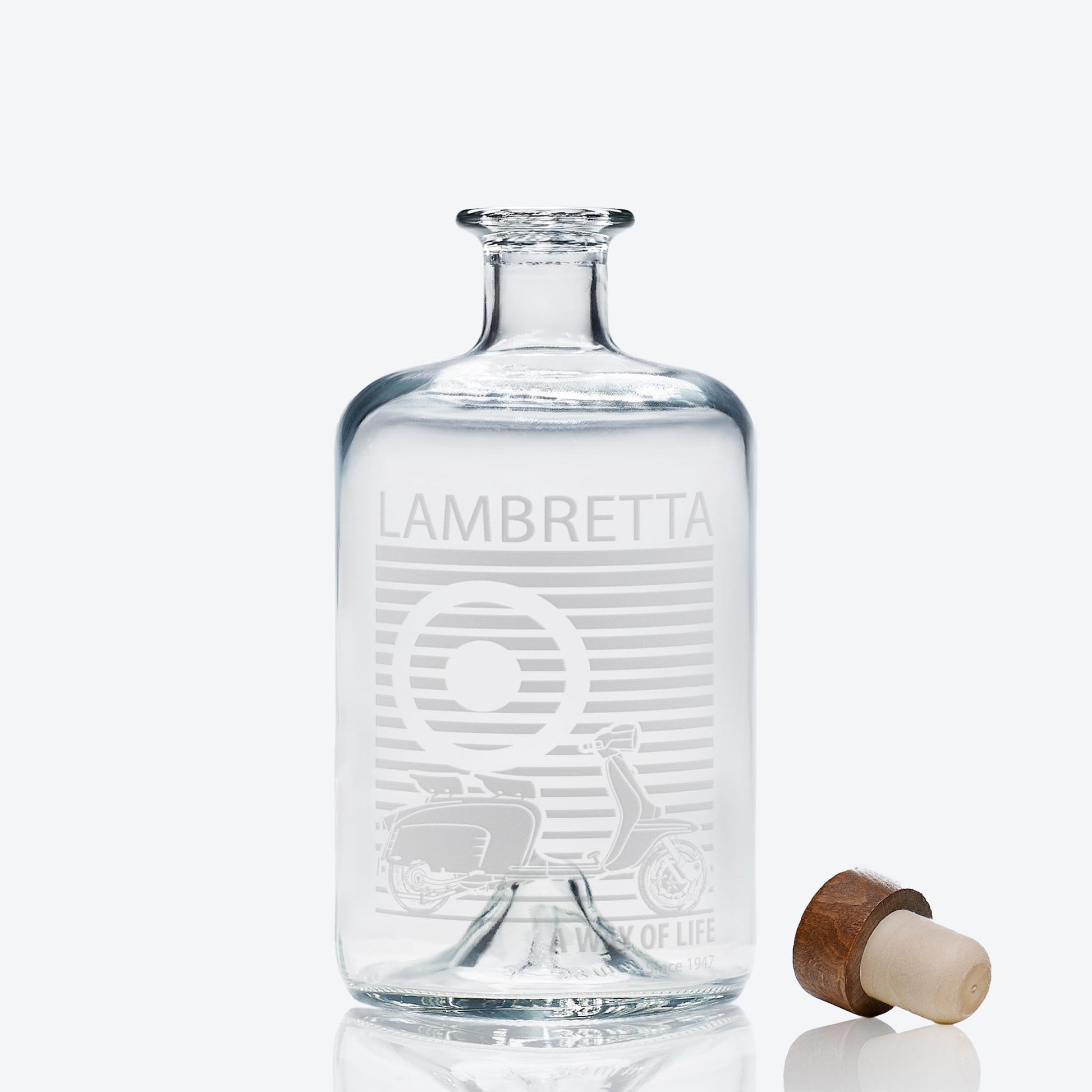 Glass decanter engraved with Lambretta Li Special Scooter and MOD target