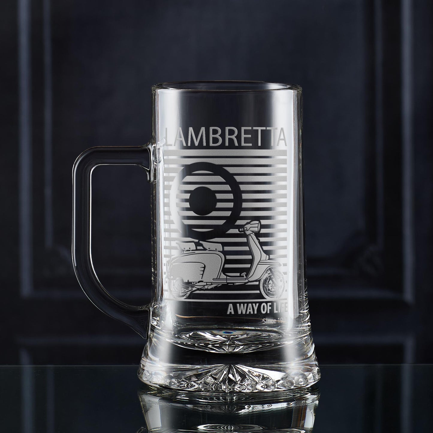 Mod tankard personalised with a Lambretta scooter and special message