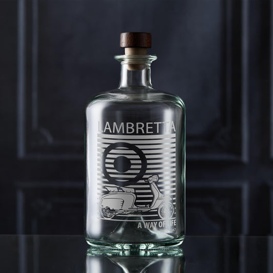 Scooterist decanter engraved with Lambretta Li Special and pinstriped mod target design