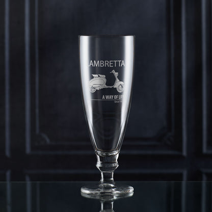 IPA and Craft Beer glass with Lambretta Li scooter engraving on a dark background