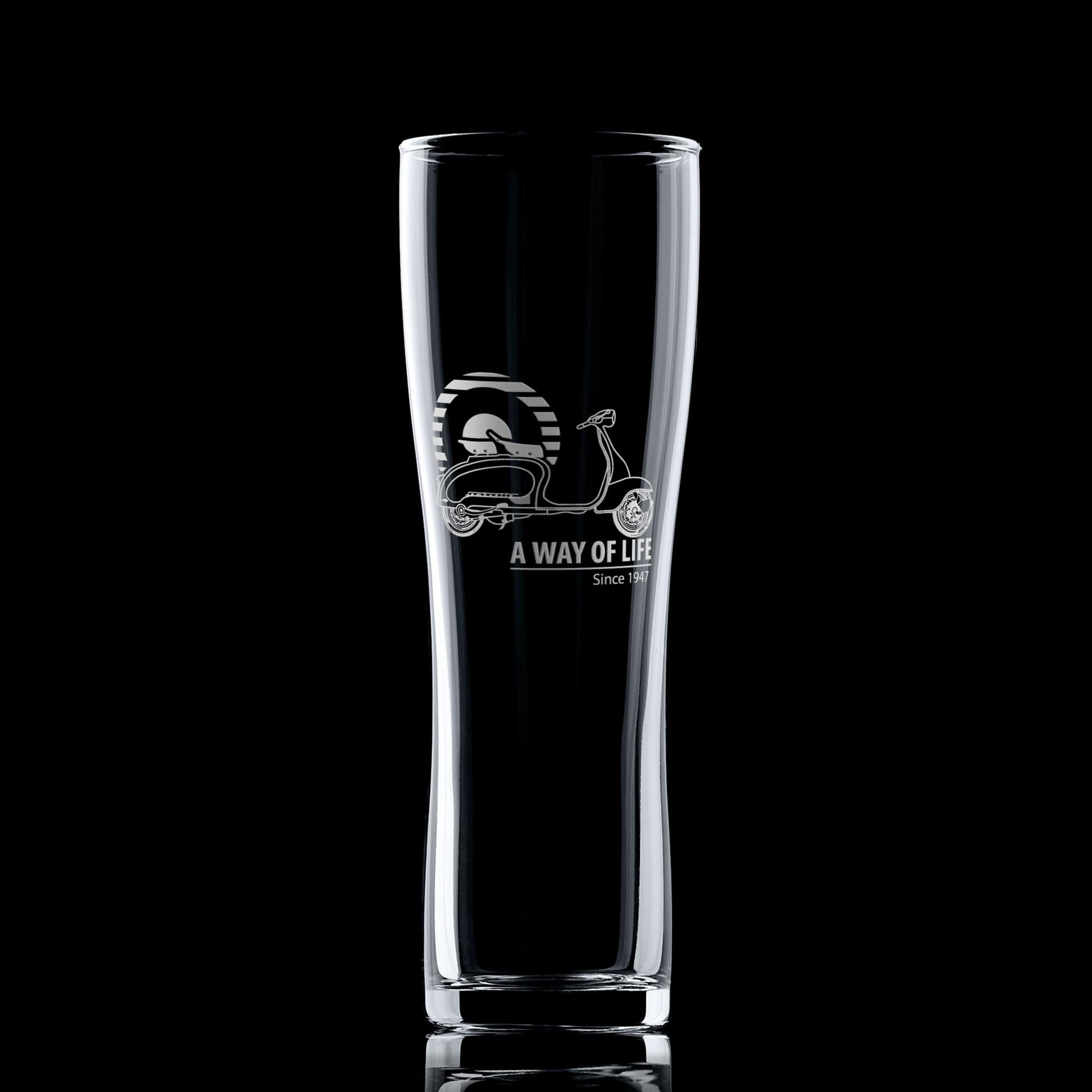 Personalised Series 2 Lambretta LI pint glass photographed on dark background