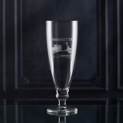 385ml chalice beer glass engraved with a Series 2 Lambretta Li125 and personal message