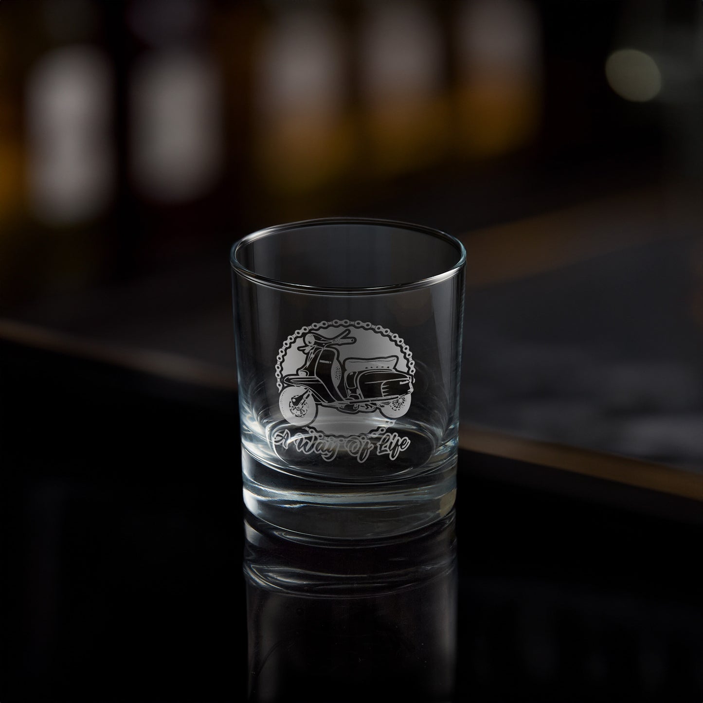 lambretta li special scooter engraved on a whisky glass