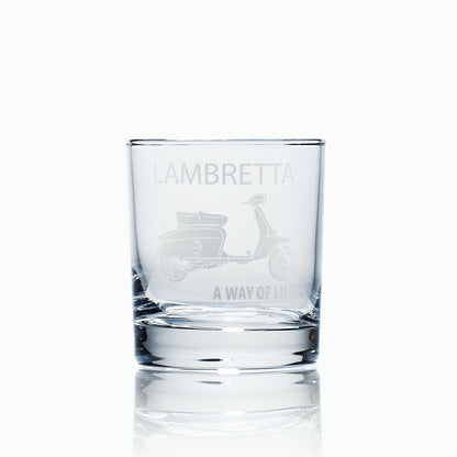 lambretta SX200 scooter engraved whisky glass on a white background