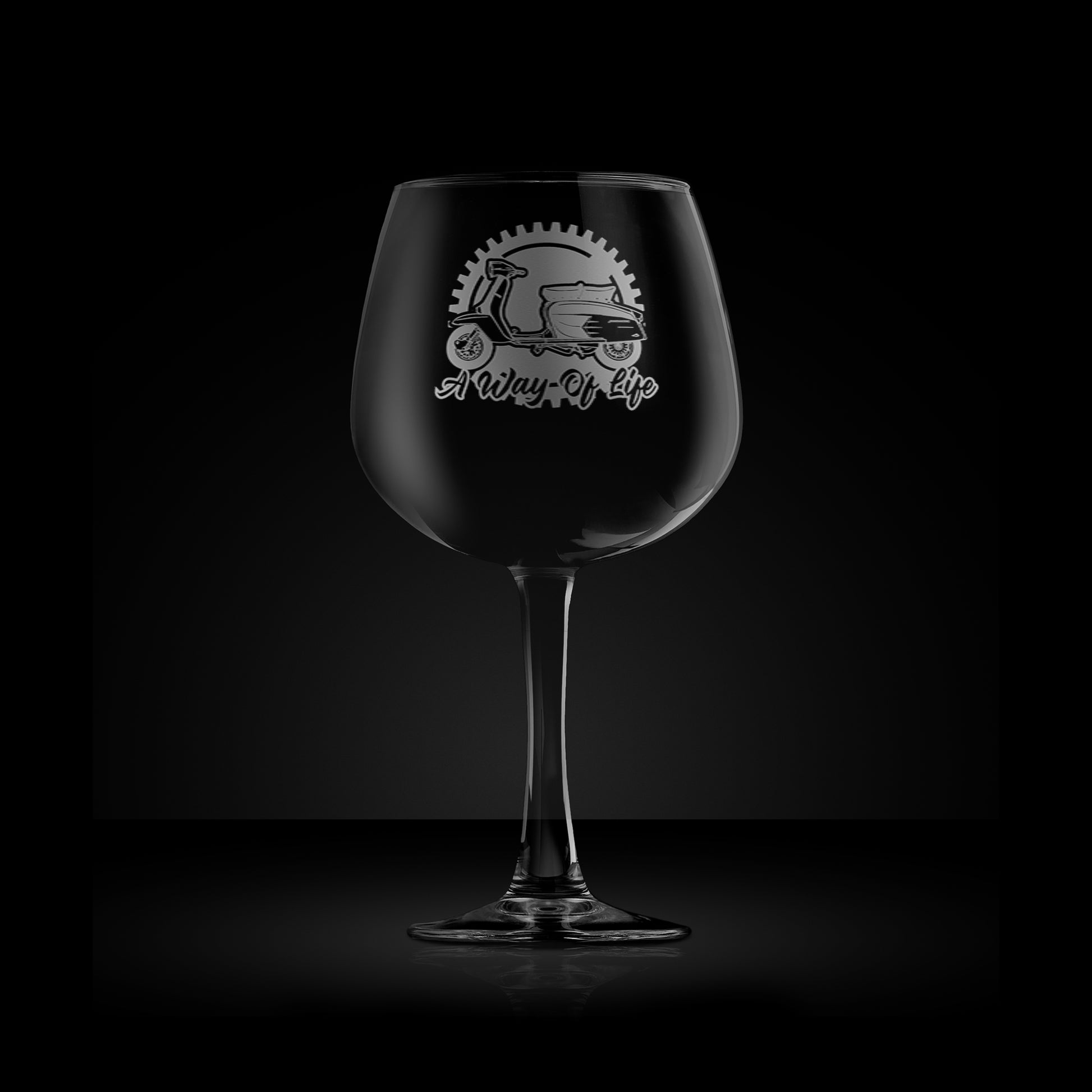 engraved gin glass eaturing a lambretta sx200 scooter design