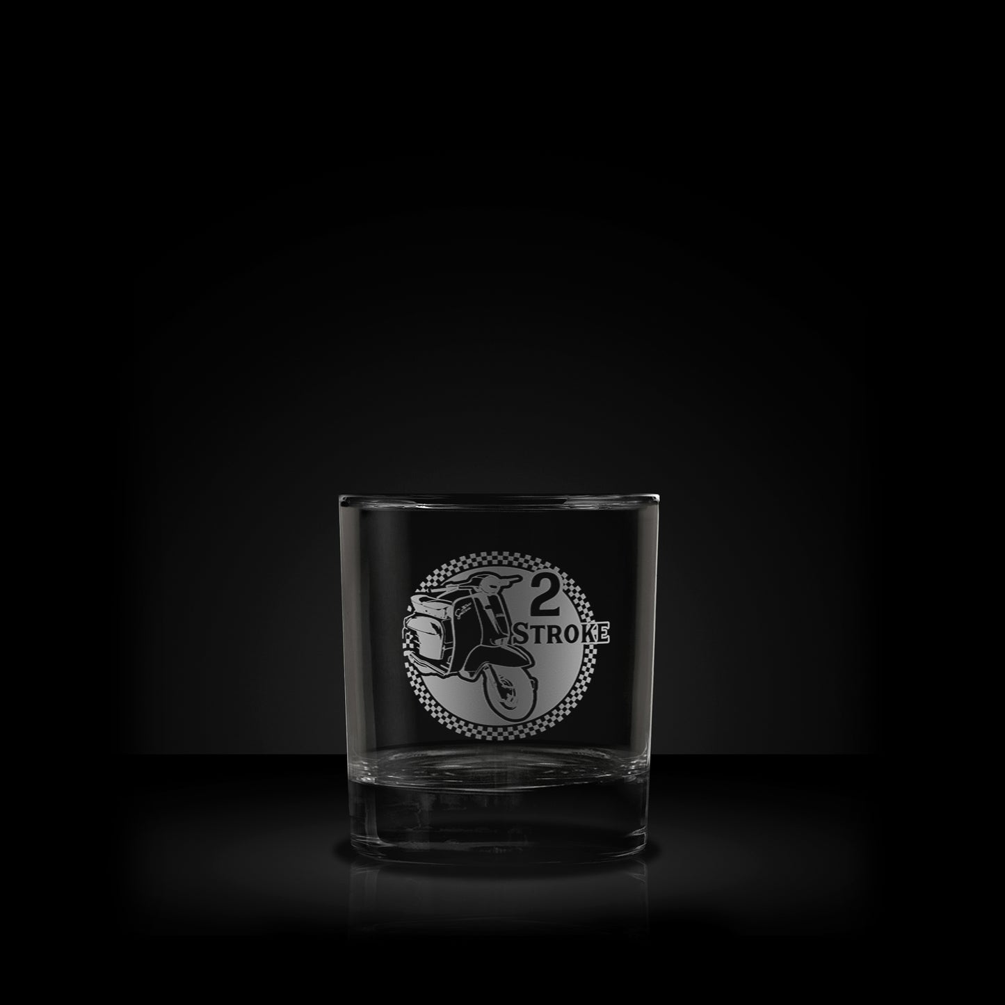 etched whisky glass featuring a lambretta sx200 scooter design