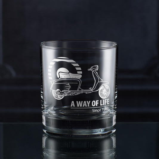 Personalised Lambretta SX200 whisky glass engrtaved with a way of life