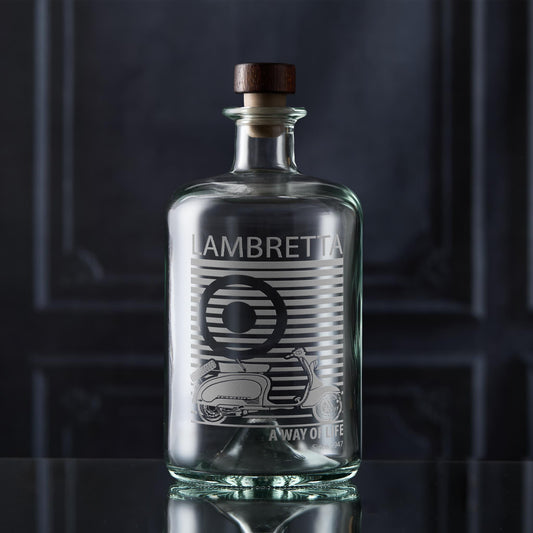 Sooterist decanter engraved with a vintage lambretta scooter and mod target design