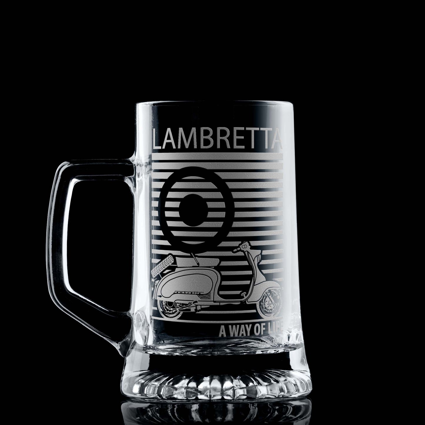 Bee  tankard engraved with a classic Lambretta TV175 scooter and pinstriped mod target