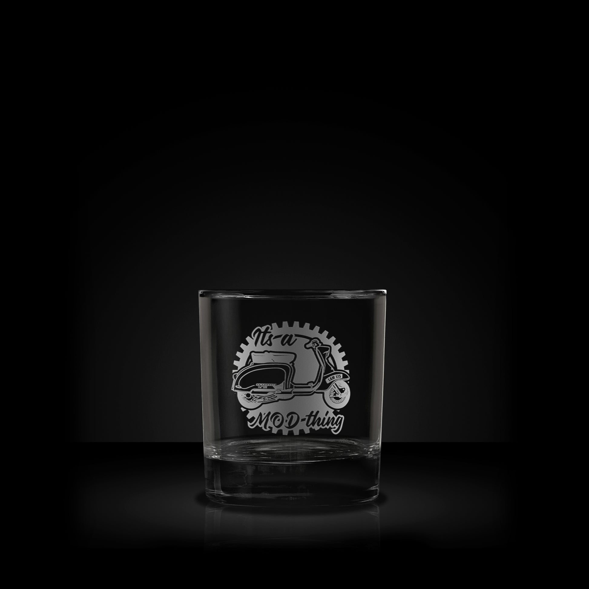 whisky glass engraved with a lambretta tv175 scooter