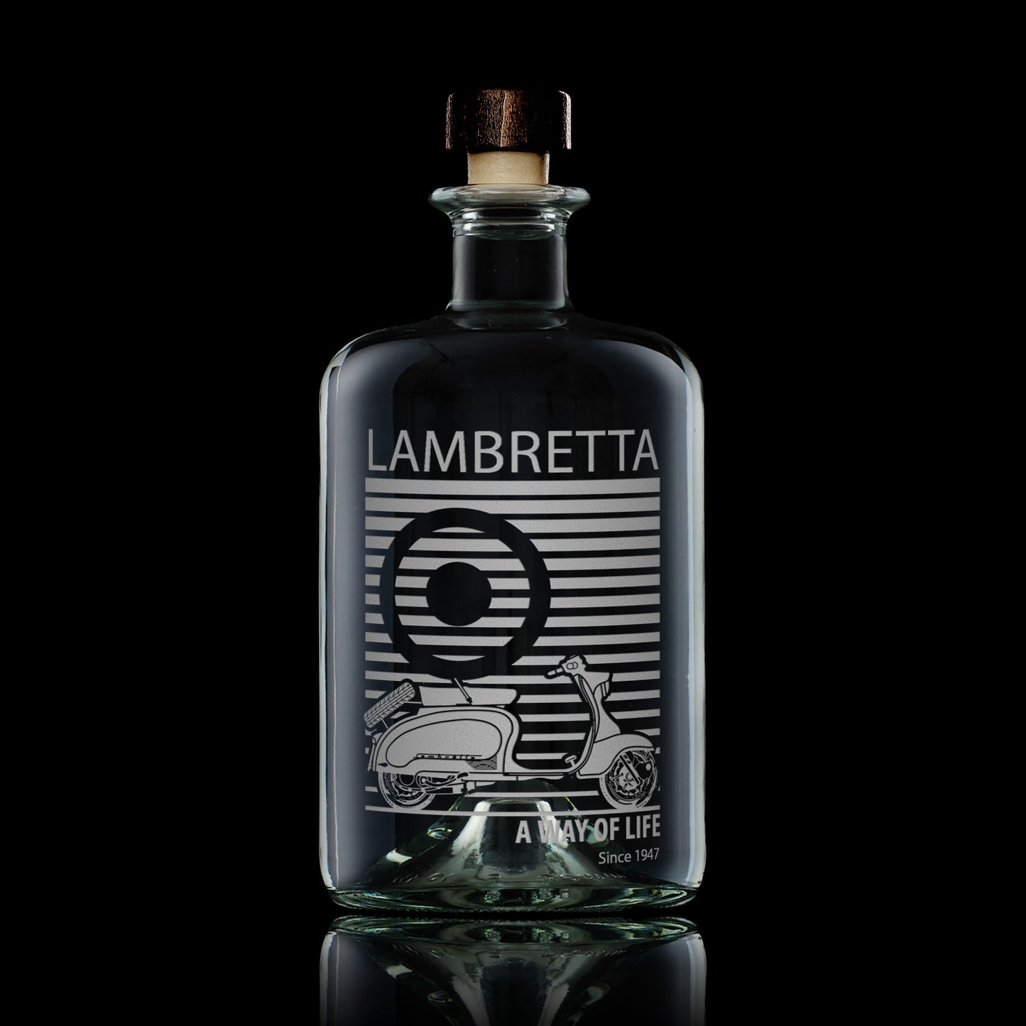 Glass decanter engraved with LambrettaTV175 Scooter and MOD target