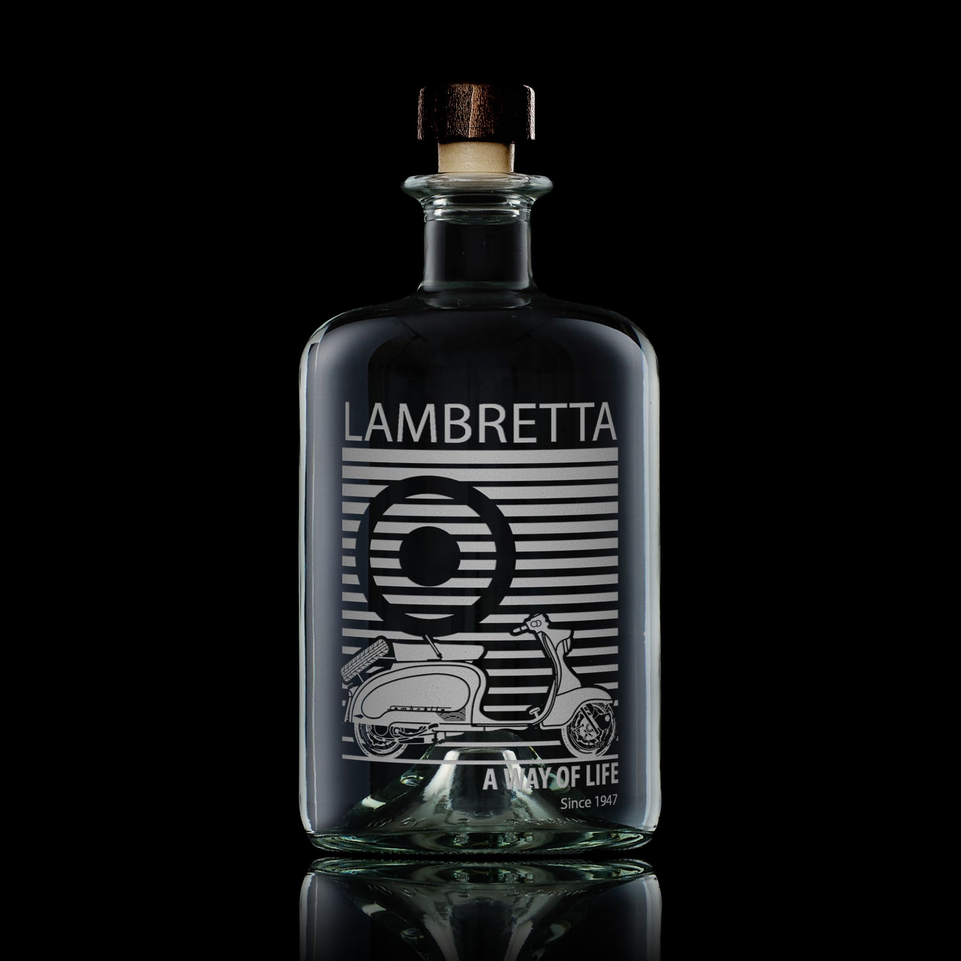 Glass decanter engraved with LambrettaTV175 Scooter and MOD target