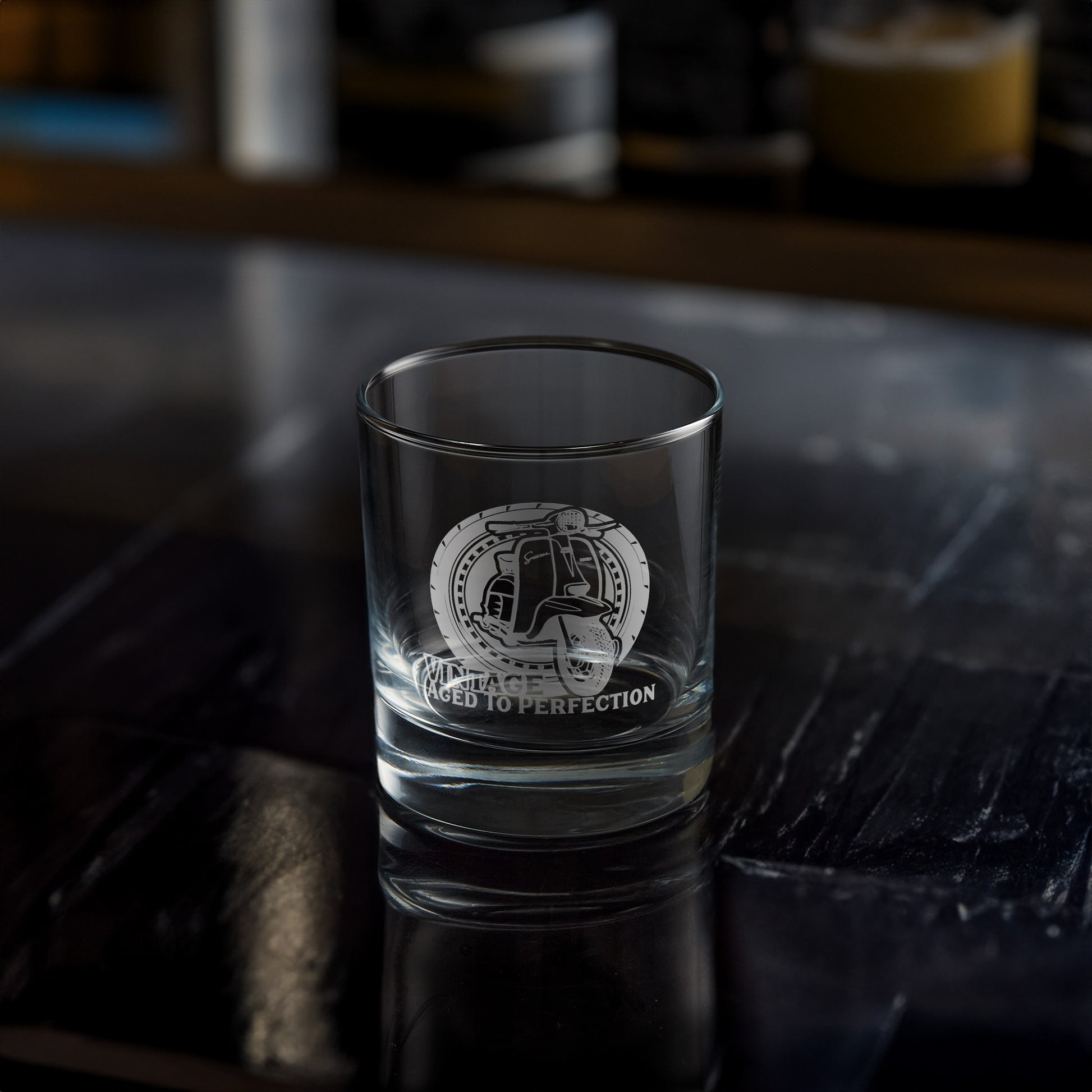 lambretta li special scooter engraved on a whisky glass