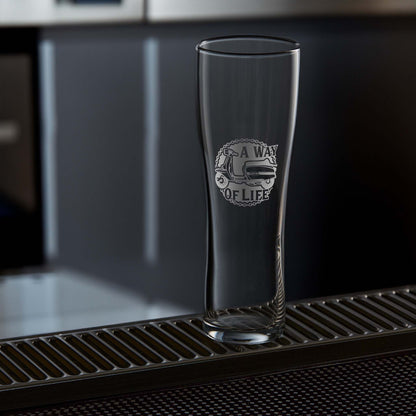 Pint glass engraved with a vintage lambretta gp scooter design