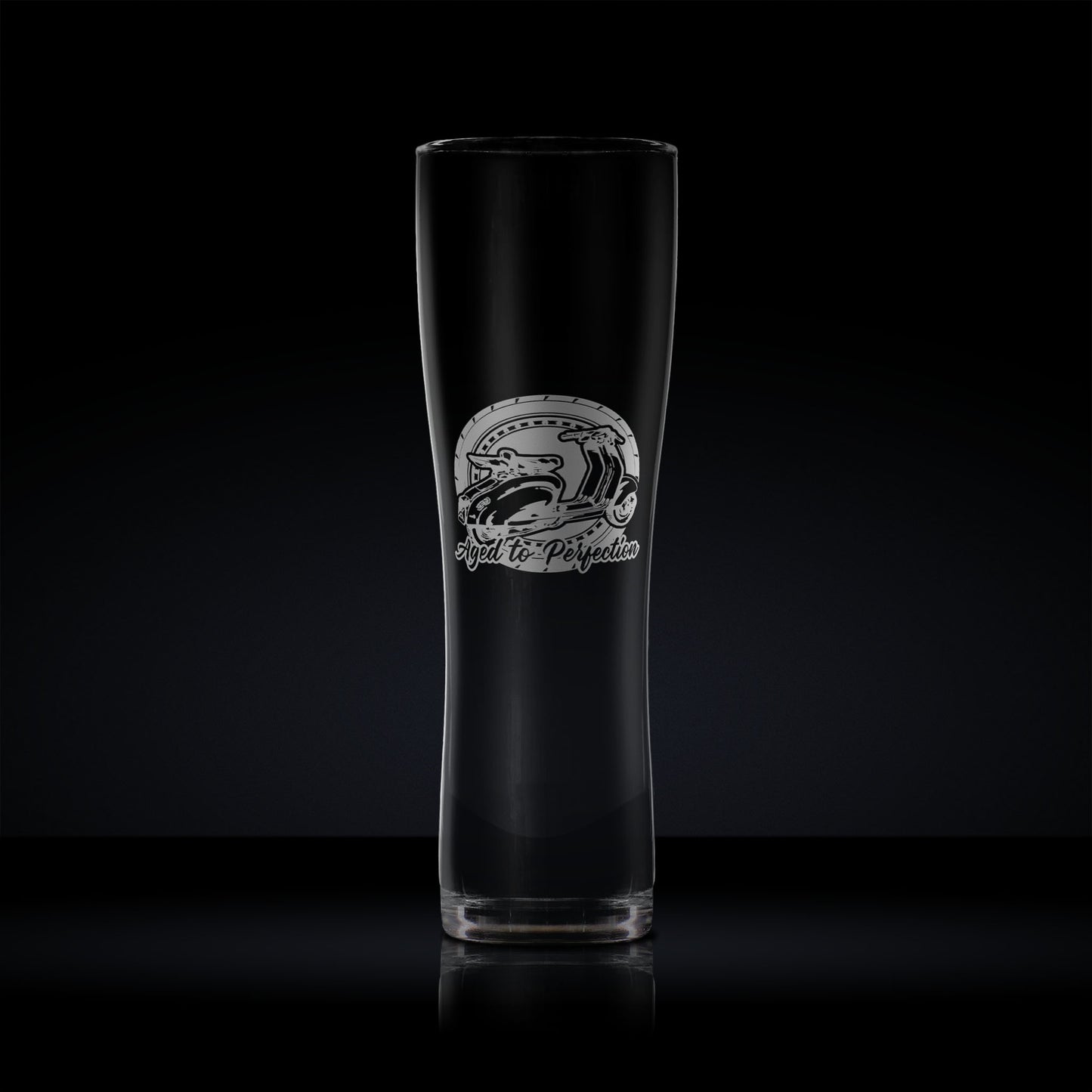 Pint glass engraved with a vintage lambretta ld scooter design