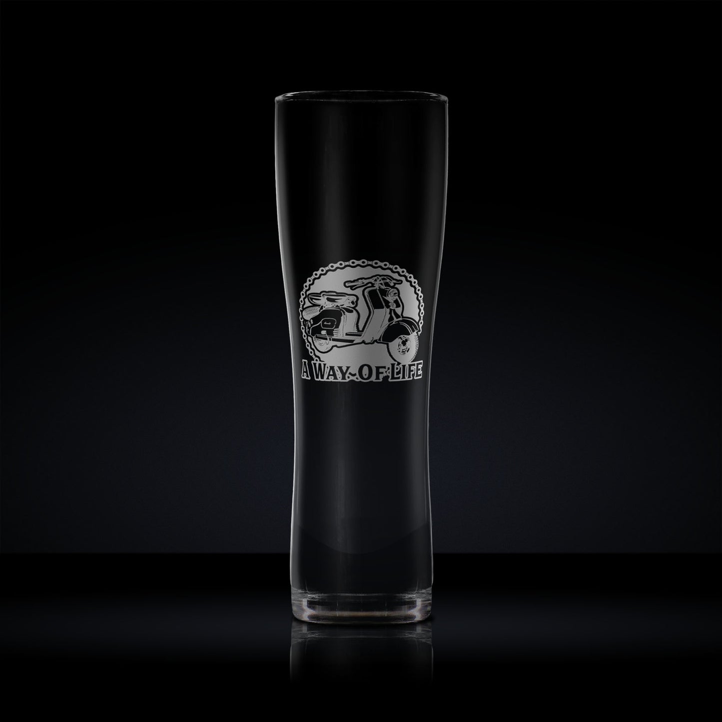 Pint glass engraved with a vintage lambretta ld scooter design