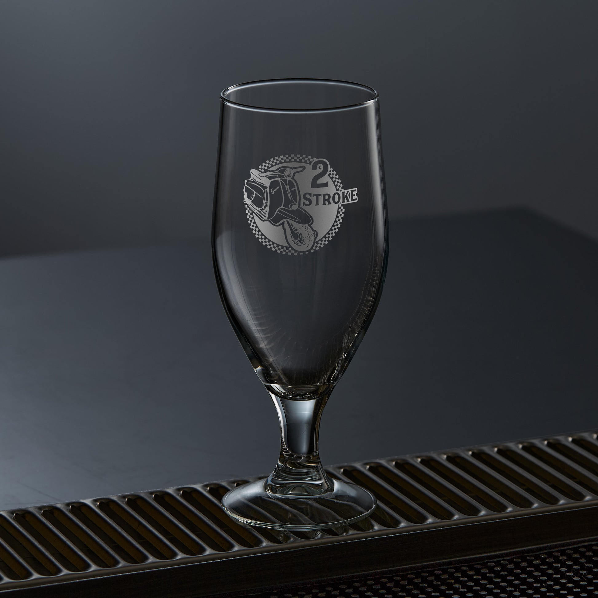 stemmed beer glass engraved with a lambretta scooter li special