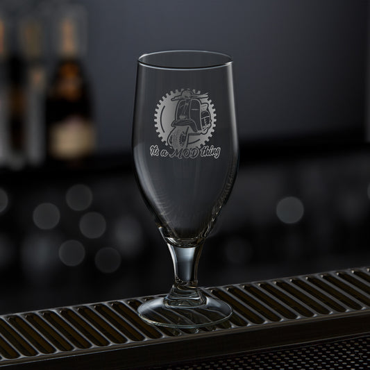 stemmed beer glass engraved with a lambretta scooter li special