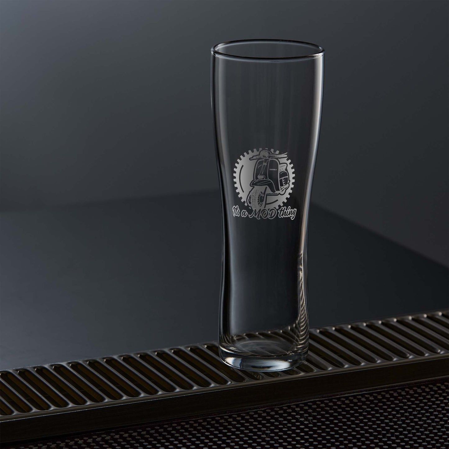 Pint glass engraved with a vintage lambretta Li special scooter design