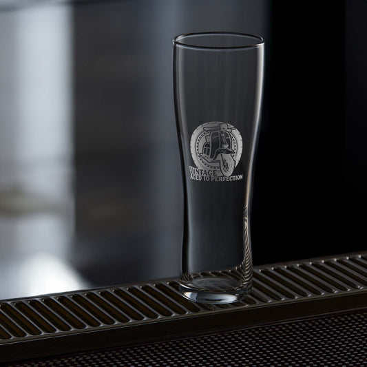 Pint glass engraved with a vintage lambretta Li special scooter design