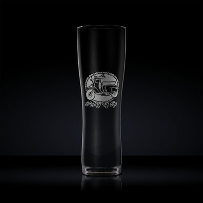 Pint glass engraved with a vintage lambretta Li special scooter design