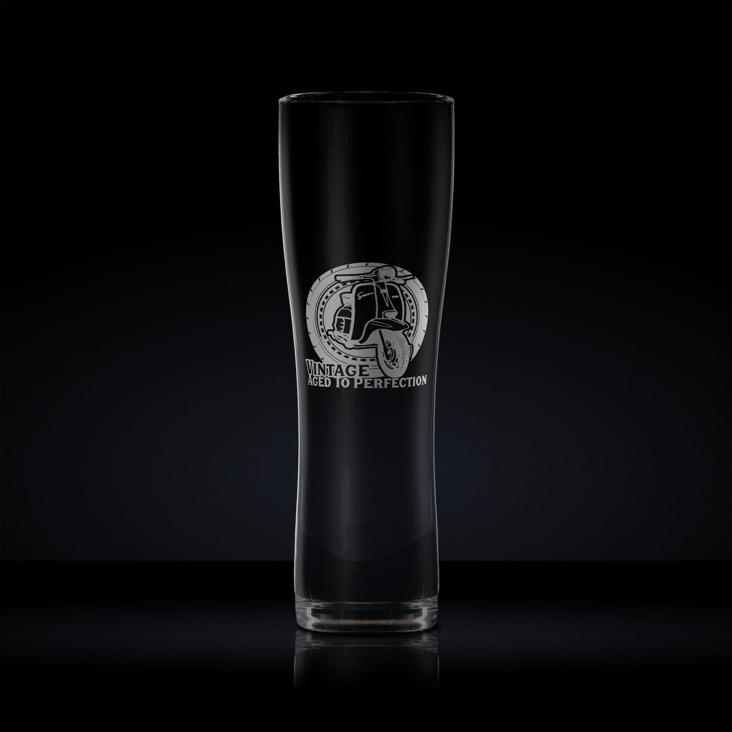 Pint glass engraved with a vintage lambretta Li special scooter design