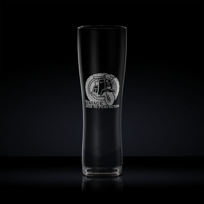 Pint glass engraved with a vintage lambretta Li special scooter design