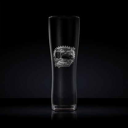 Pint glass engraved with a vintage lambretta Li125l scooter design