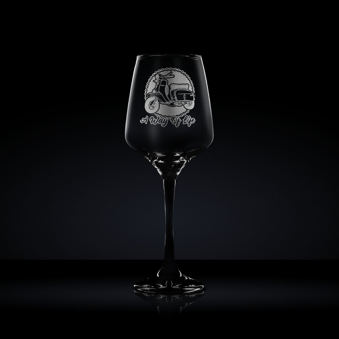 Engraved Wine Glass etched with a lambretta li special scooter