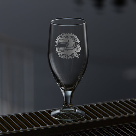 stemmed beer glass engraved with a lambretta scooter series 1 TV175