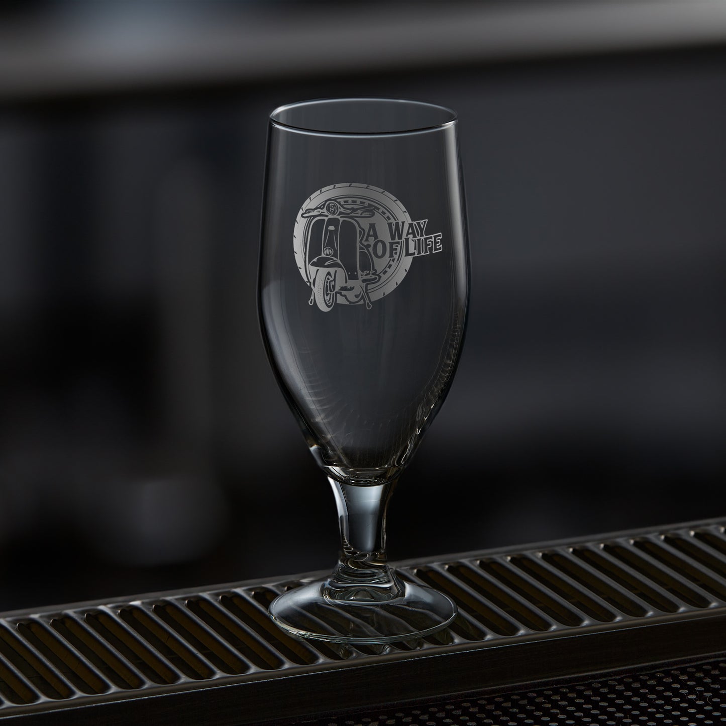 stemmed beer glass engraved with a lambretta scooter series 2 li125