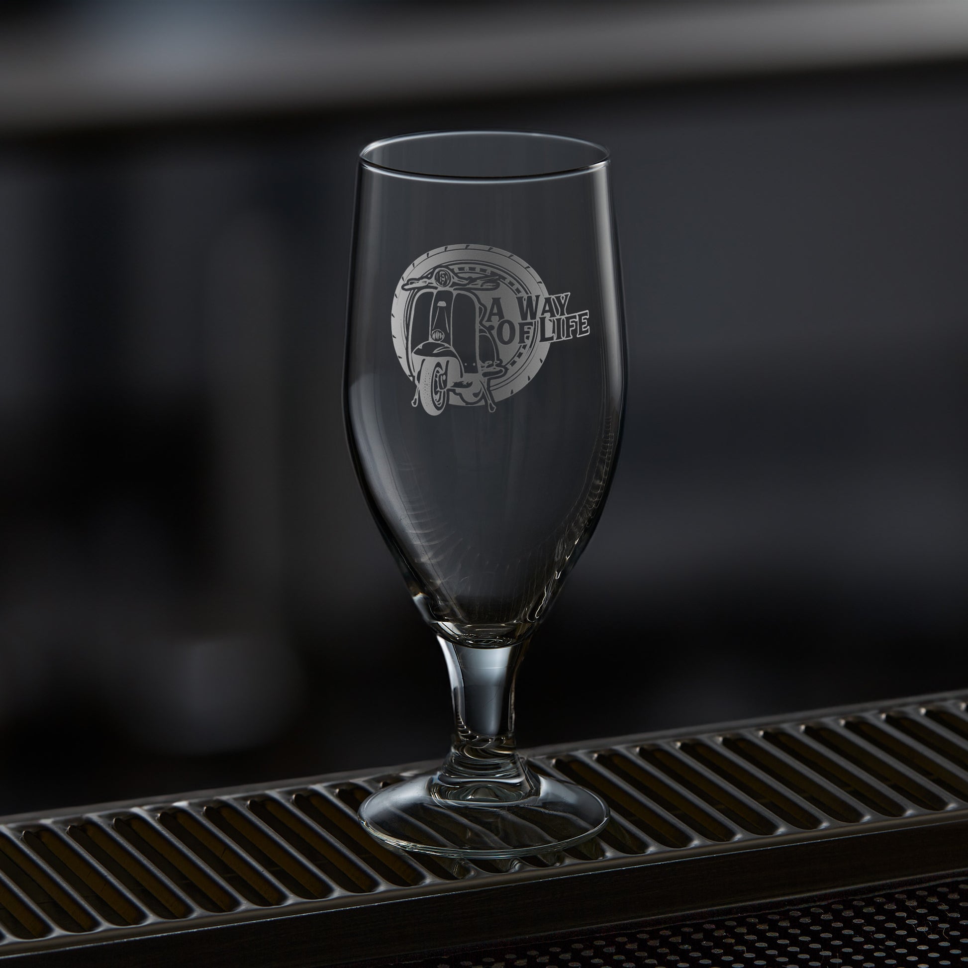 stemmed beer glass engraved with a lambretta scooter series 2 li125