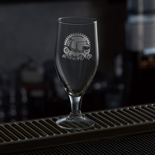 stemmed beer glass engraved with a lambretta scooter series 3 sx200