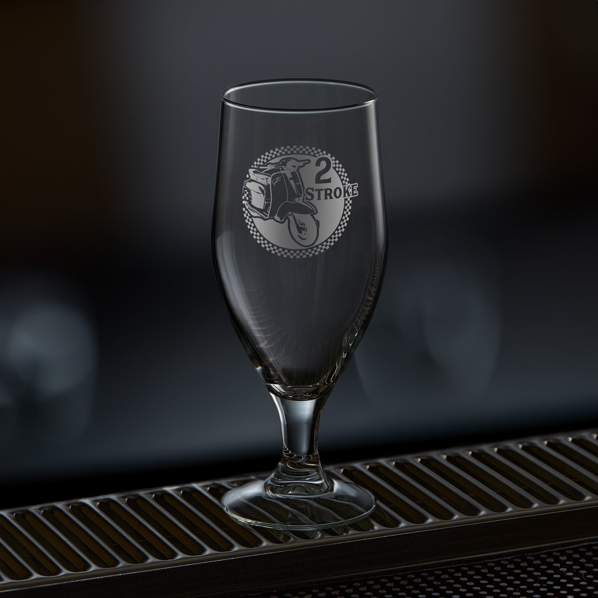 stemmed beer glass engraved with a lambretta scooter series 3 sx200