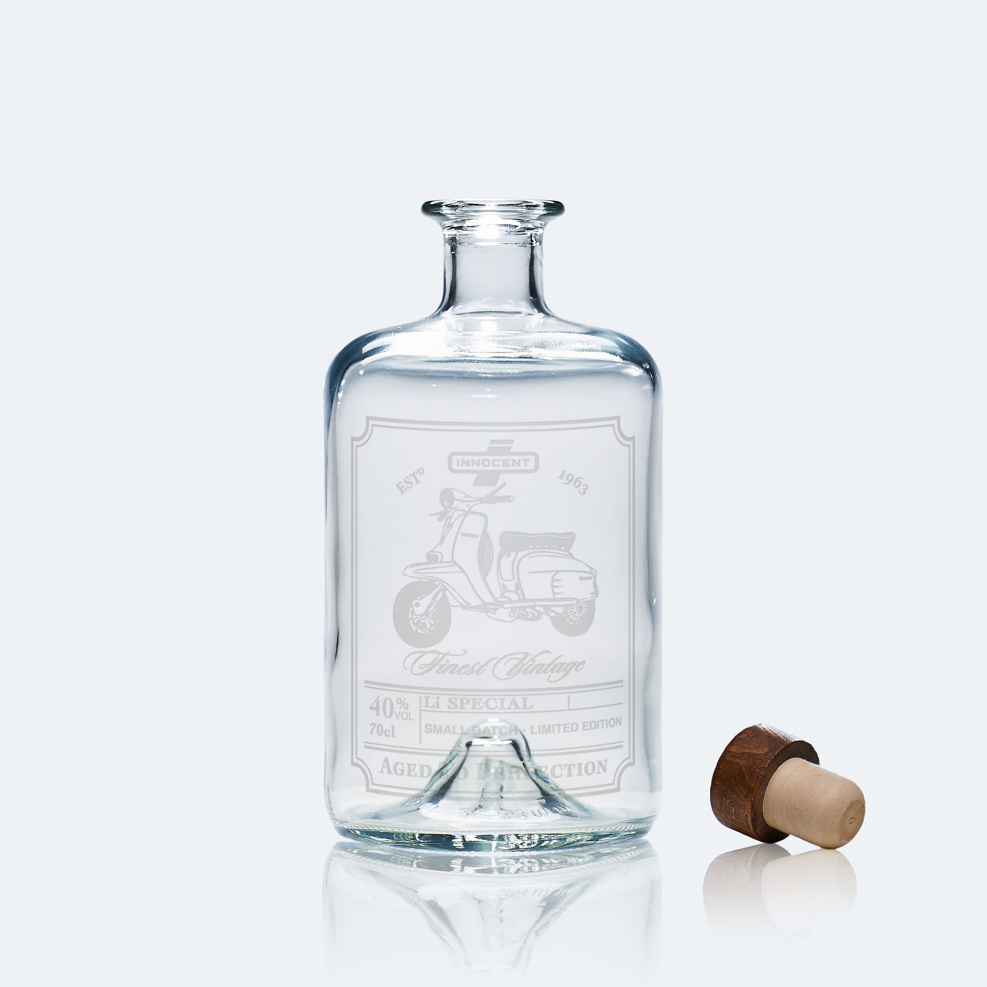 personalised engraved whisky or gin bottle etched with a lambretta Li special scooter