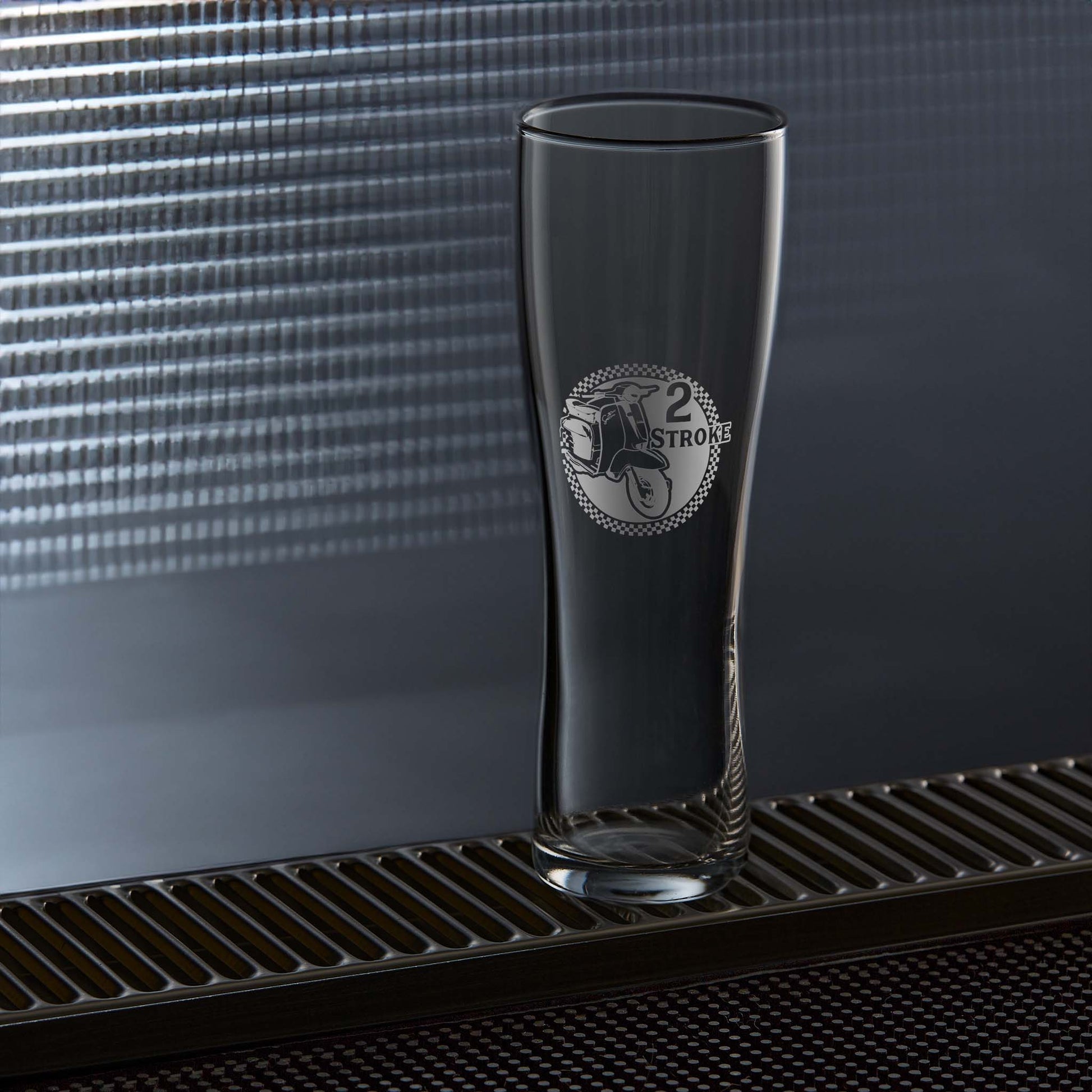 Pint glass engraved with a vintage lambretta series 3 sx200 scooter design