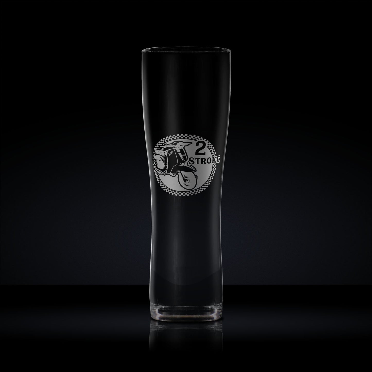 Pint glass engraved with a vintage lambretta series 3 sx200 scooter design