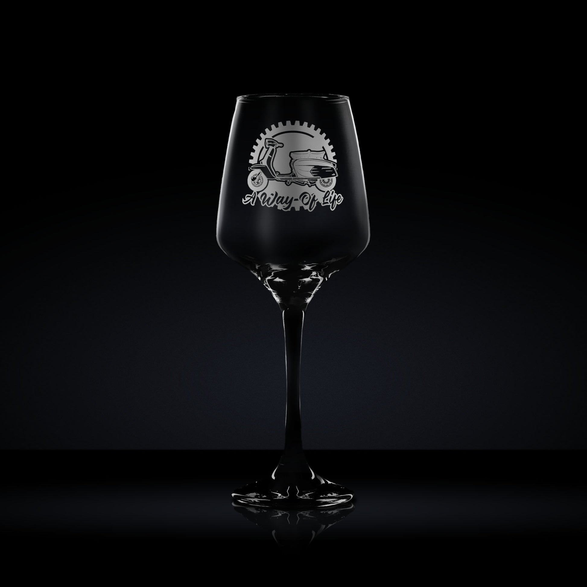 Wine Glass engraved with a vintage lambretta sx scooter