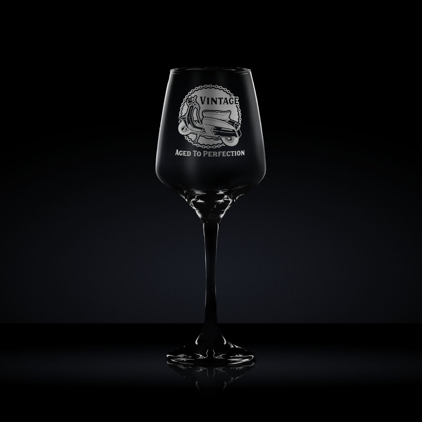 Wine Glass engraved with a vintage lambretta sx scooter