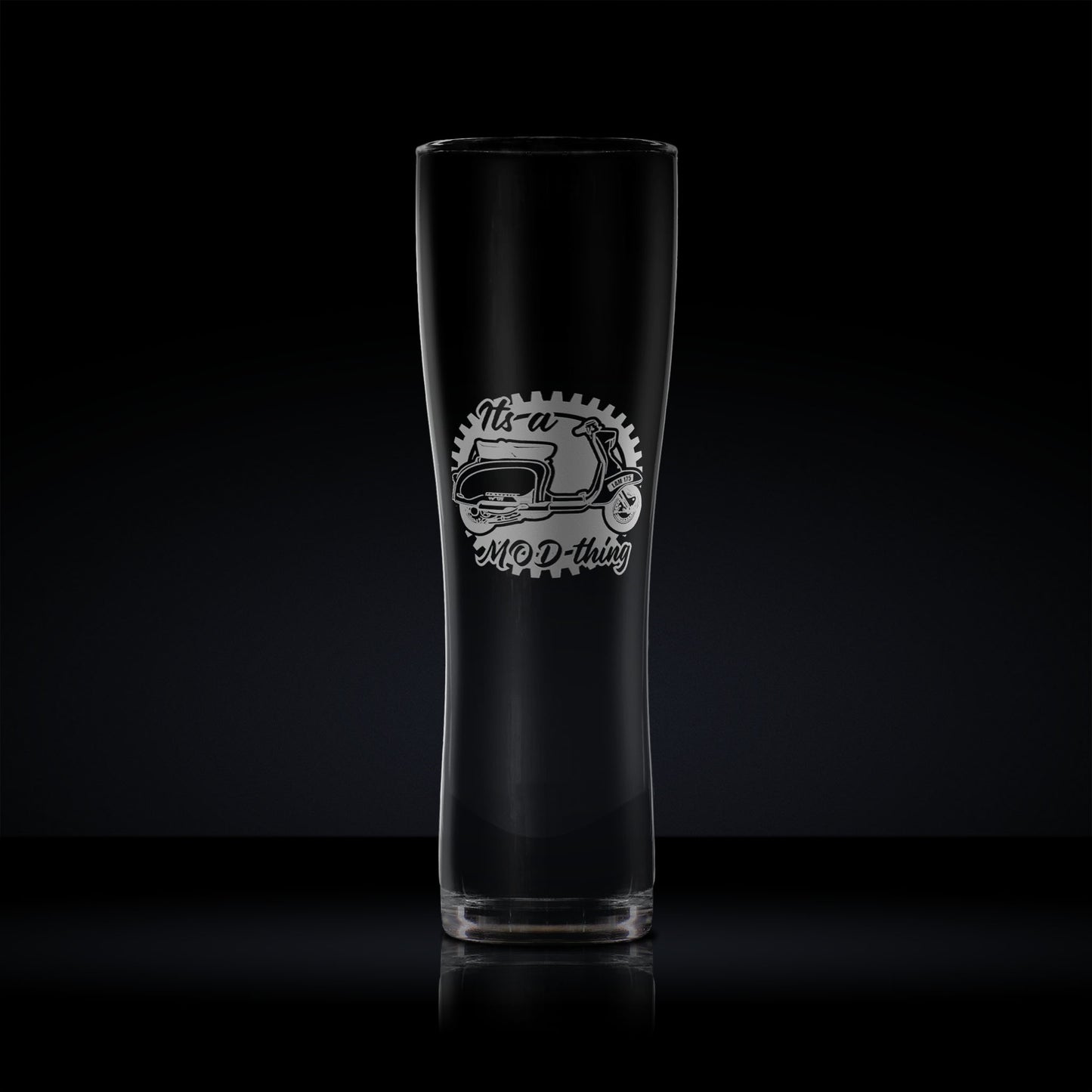 Pint glass engraved with a vintage lambretta series 1 TV175 scooter design