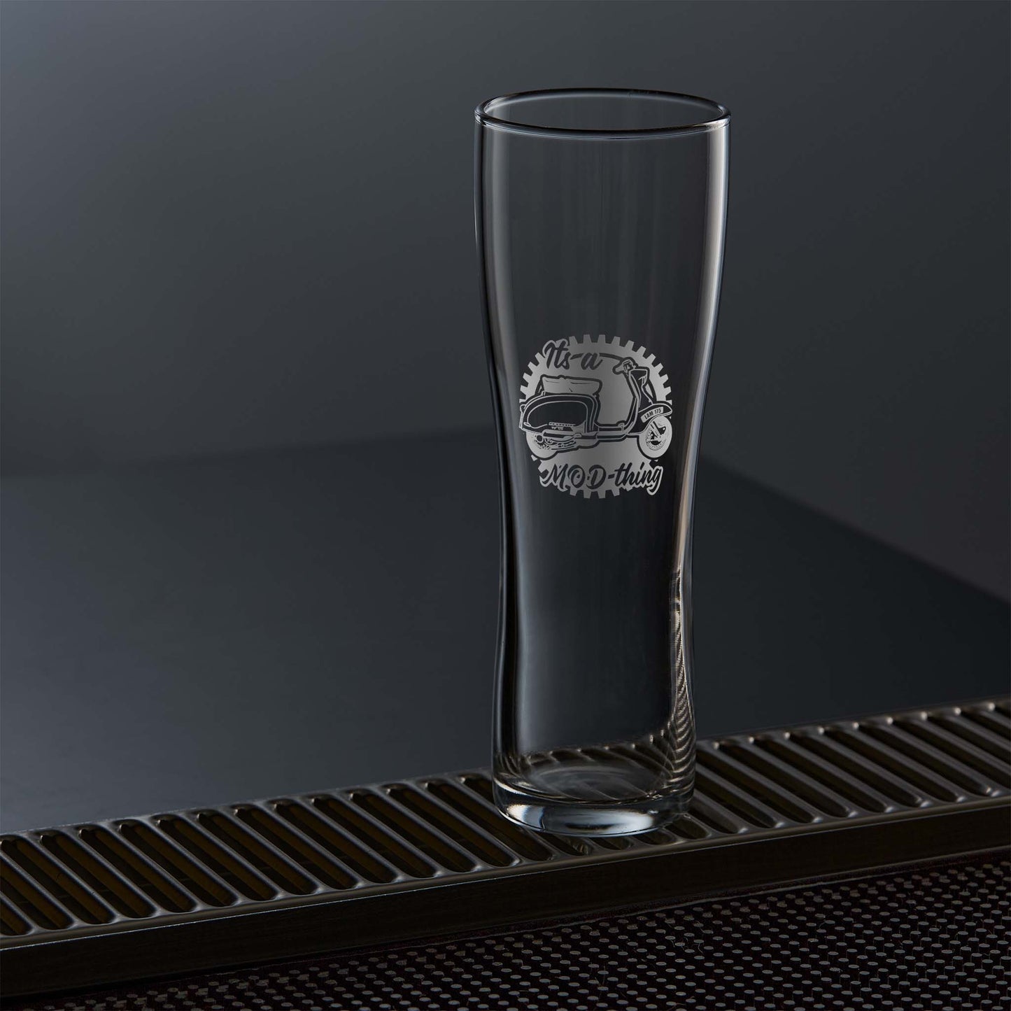 Pint glass engraved with a vintage lambretta series 1 TV175 scooter design