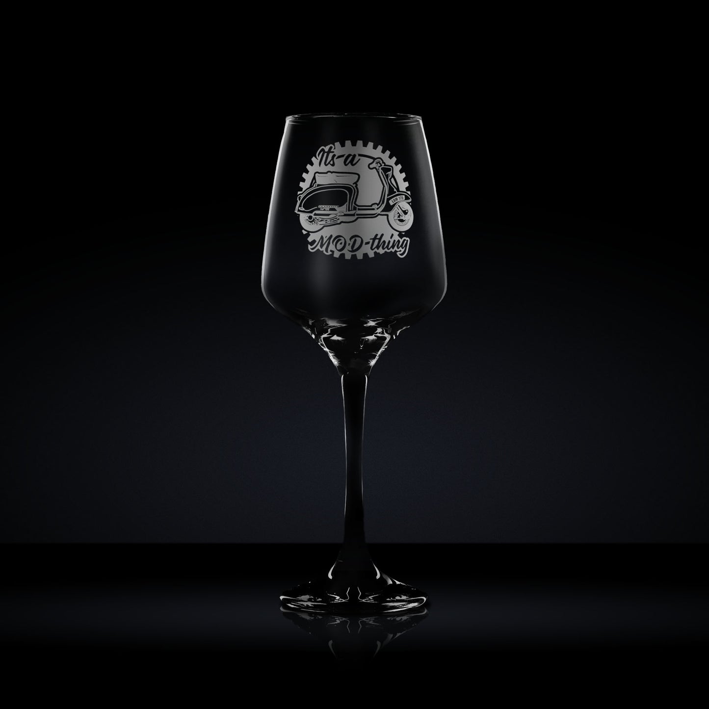 Wine glass etched with a lambretta tv175 scooter