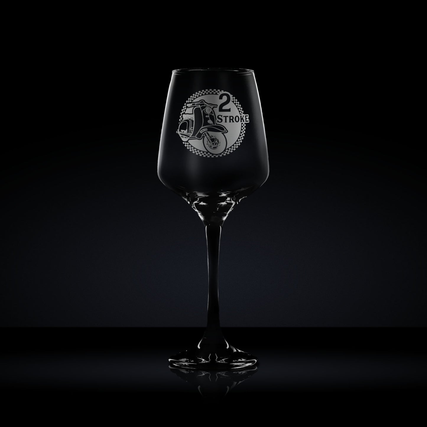 Wine glass etched with a lambretta tv175 scooter