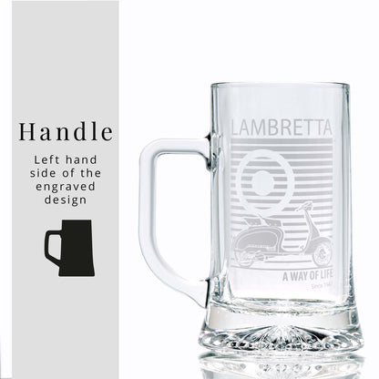 Glass tankard engraved with a classic Lambretta SX illustration and pinstriped mod target