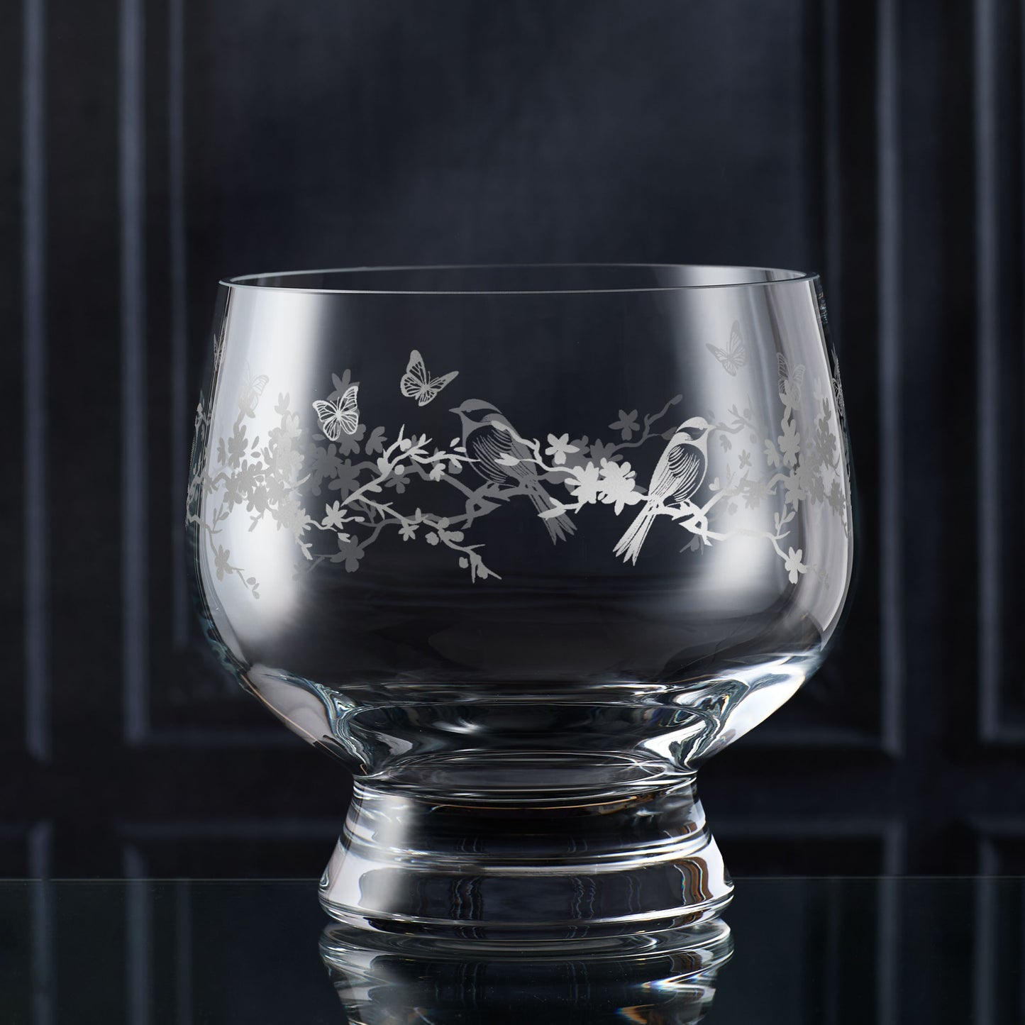 Le Jardin engraved presentation bowl — handmade tulip glass with heavy base