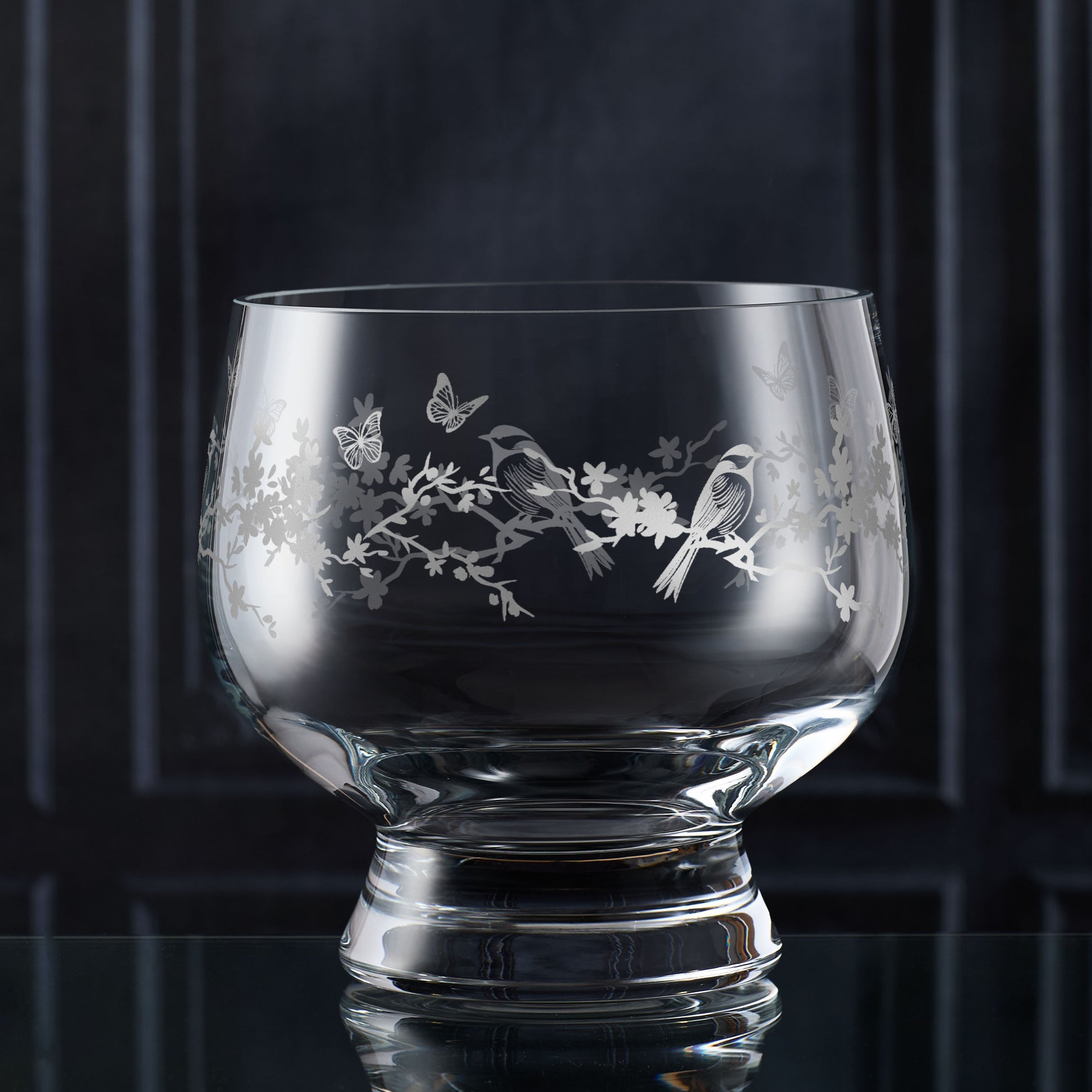 Le Jardin engraved presentation bowl — handmade tulip glass with heavy base