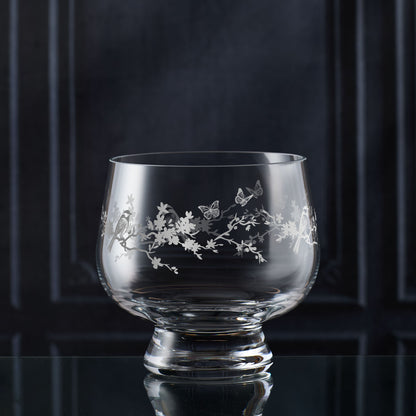 Le Jardin botanical presentation bowl in clear glass — butterflies and florals, satin sandblasted