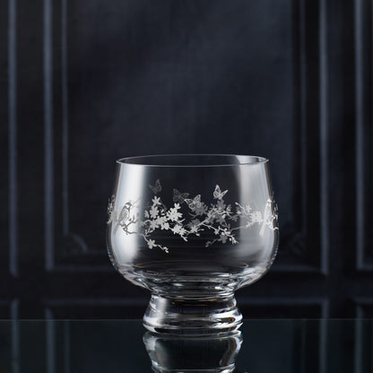 Hand-engraved Le Jardin shallow bowl — heavy-base centrepiece with floral & butterfly motif